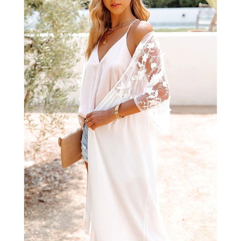 aeom Orna Embroidered Applique Duster White Small NWT